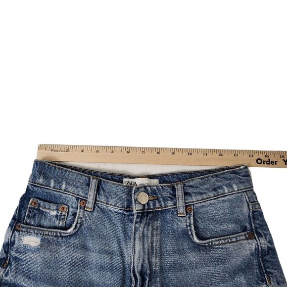 Zara 90s Bermuda Shorts 2 Blue Denim Distressed Boho Bloggers Fave Raw Hem Y2K - Picture 8 of 10